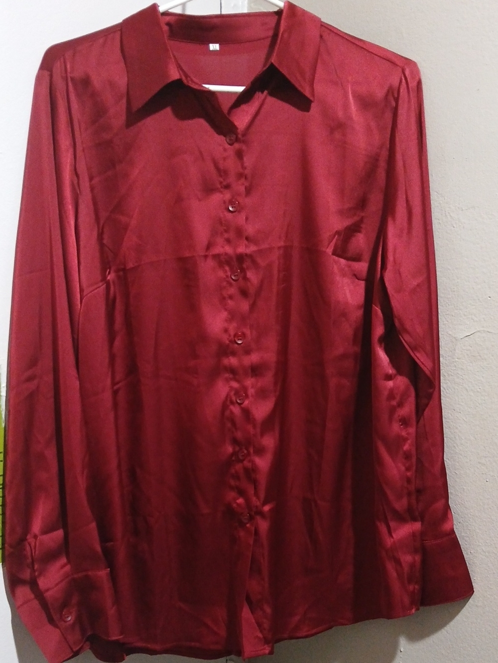 Women's Satin Dress Shirt in Deep Red